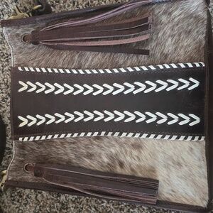 Leather And Cowhide Cross Body Purse.